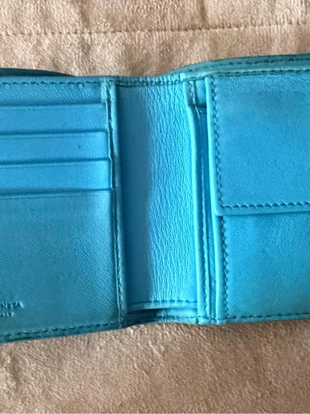 Bottega Veneta Intrecciato Brown & Turquoise Bifold Super Soft Leather Wallet